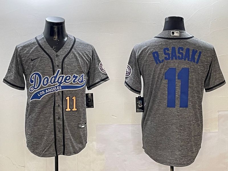 Men Los Angeles Dodgers #11 R.Sasaki Grey Joint Name 2025 Nike MLB Jersey style 5